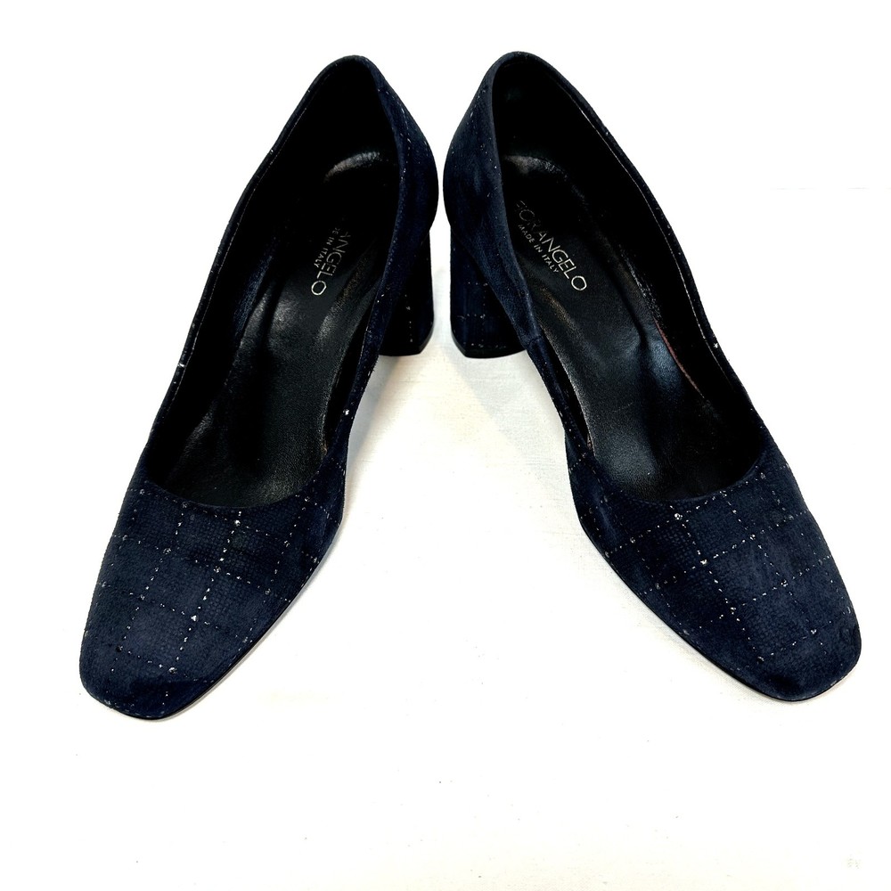 FIORANGELO Women's Dark Blue Suede Mid Heel Comfort Pumps Shoes SZ 39/US 9 Italy